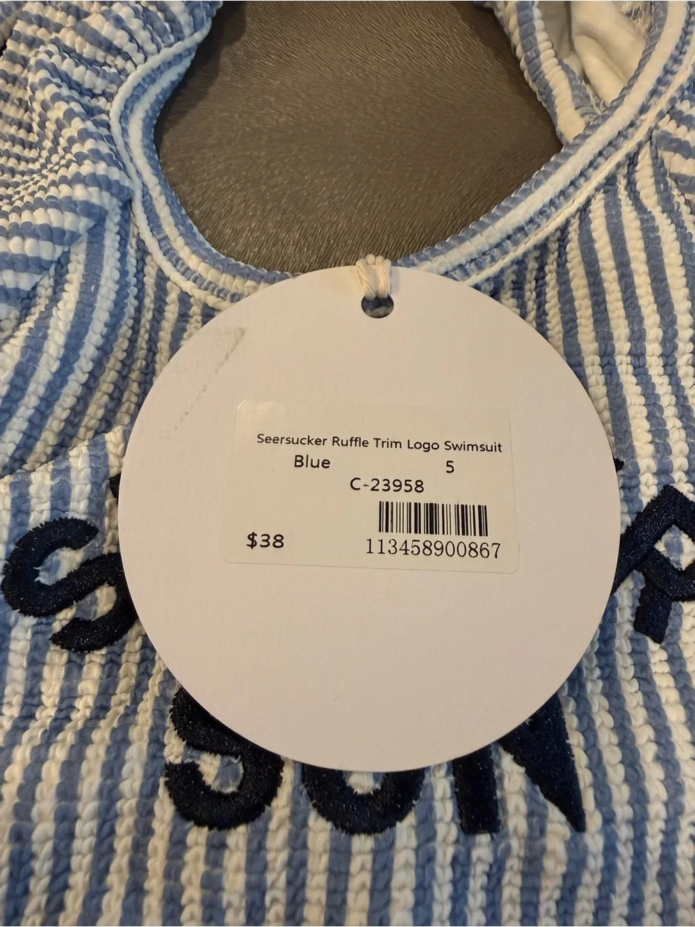 Cabana Blue & White Striped Top. Size 5